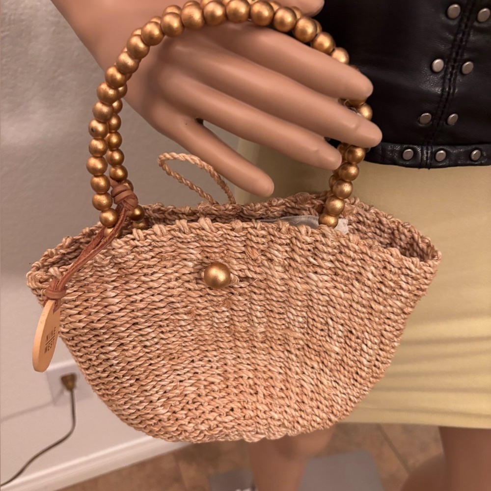 Nine West Woven Mini Bag with Gold Beaded Handles-New never used-New 👜
